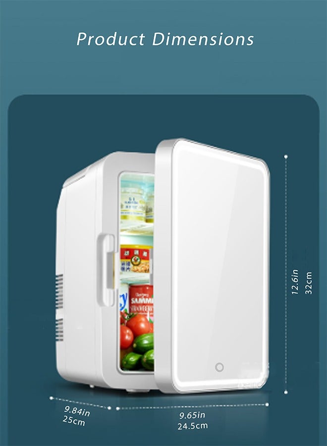 8L Mini Fridge with LED Lighted Mirror Door, 3 Brightness Levels, Portable Thermoelectric Cooler and Warmer for Skincare, Cosmetics, Food, Drinks - for Bedroom, Office, Dorm, Car (White)
