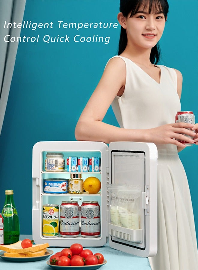8L Mini Fridge with LED Lighted Mirror Door, 3 Brightness Levels, Portable Thermoelectric Cooler and Warmer for Skincare, Cosmetics, Food, Drinks - for Bedroom, Office, Dorm, Car (White)