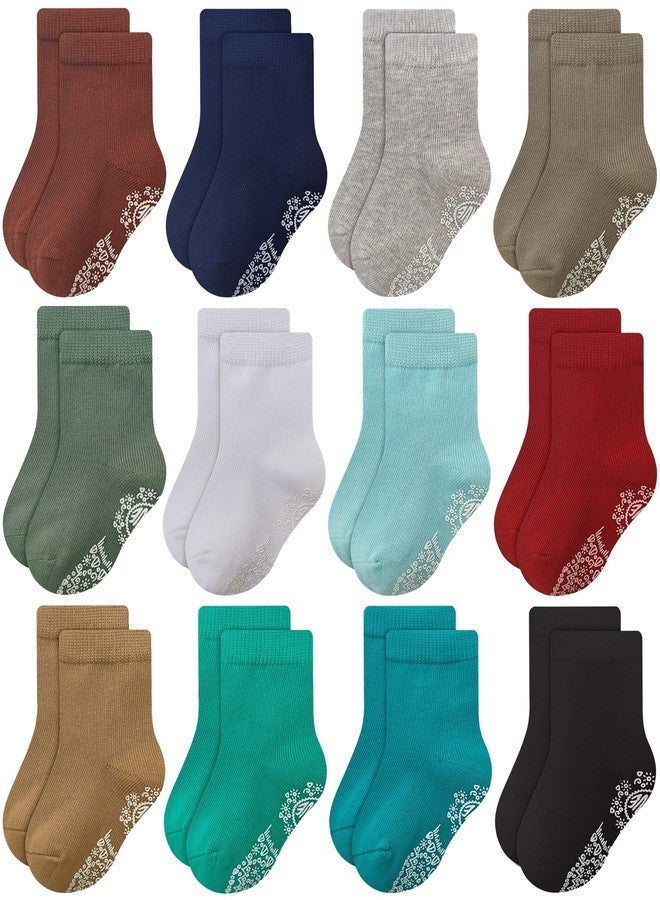 RATIVE Non Skid Anti Slip Slipper Cotton Striped Crew Dress Socks with Grips for Baby Toddler Boys (3-5T, 12-pairs/CB-130) - Image 1