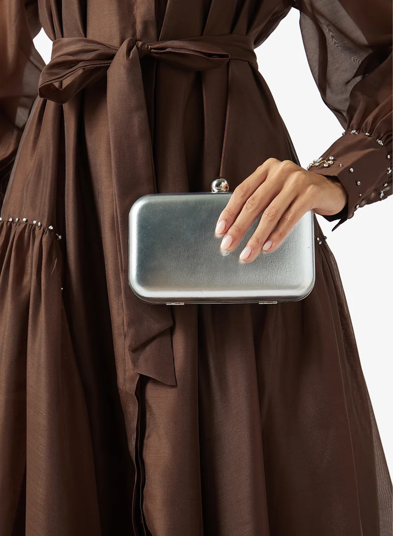 Khizana  Metallic Silver Classic Clutch for Women | Best Price UAE
