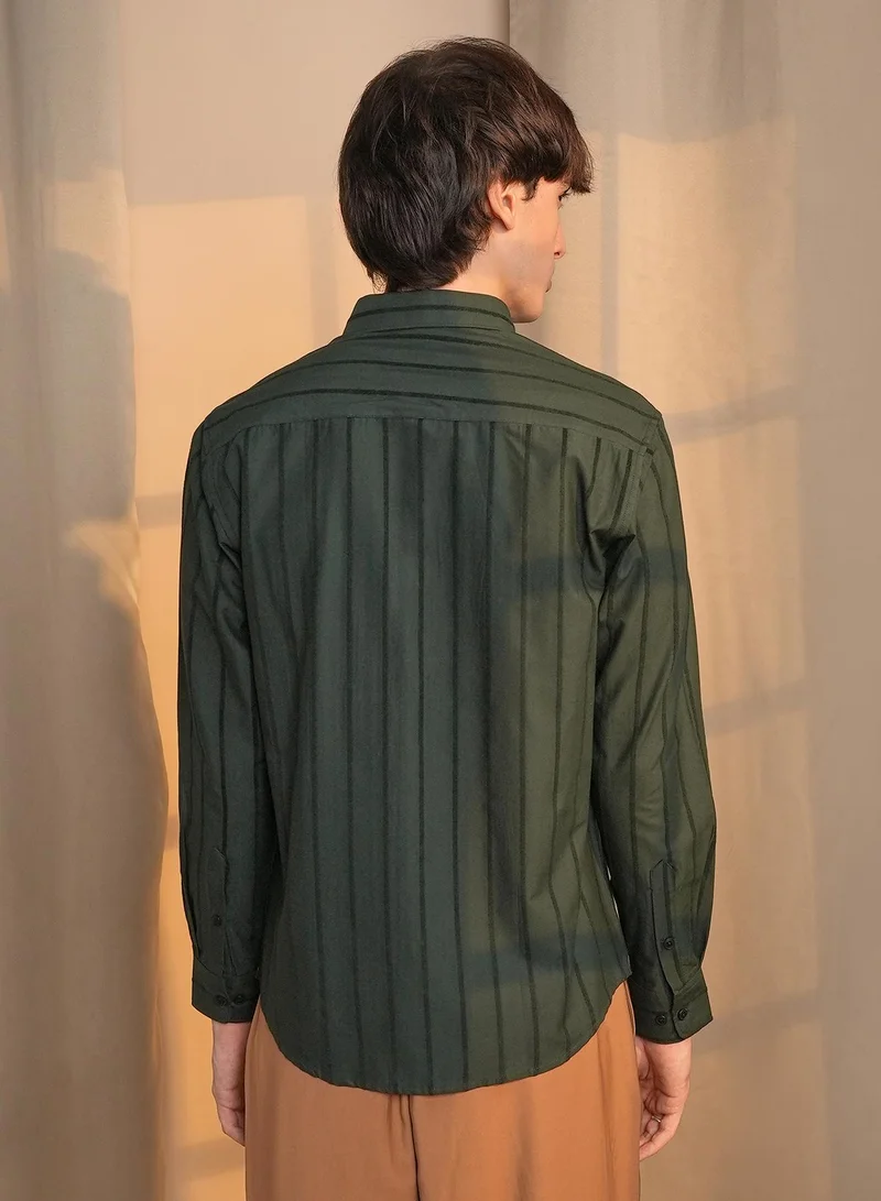 CAHOOT  Men's Jungle Green Pencil-Striped Shirt for Men | Best Price UAE