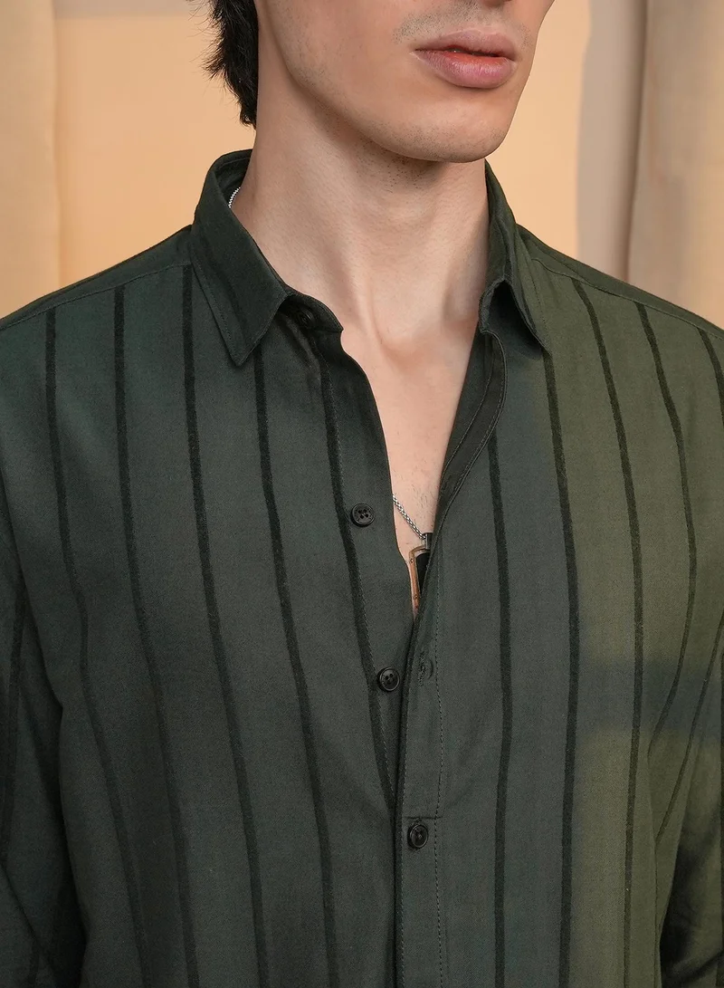 CAHOOT  Men's Jungle Green Pencil-Striped Shirt for Men | Best Price UAE