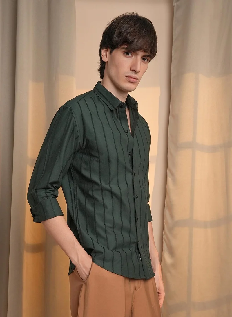 CAHOOT  Men's Jungle Green Pencil-Striped Shirt for Men | Best Price UAE