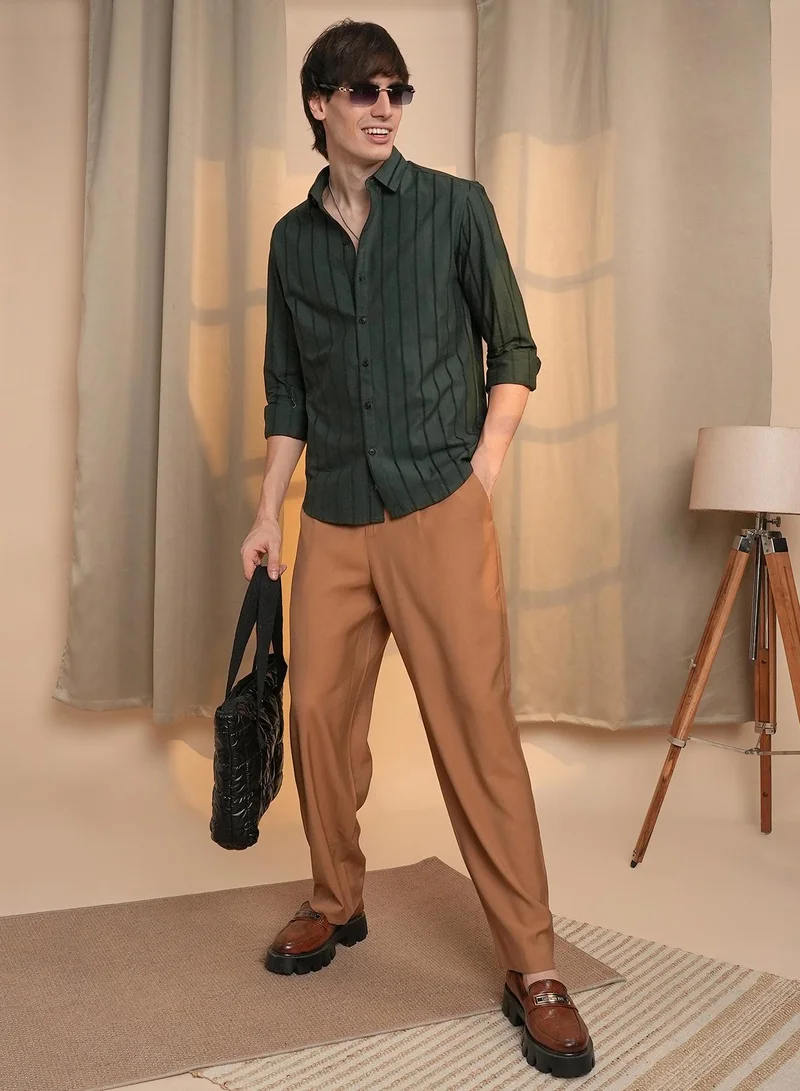 CAHOOT  Men's Jungle Green Pencil-Striped Shirt for Men | Best Price UAE