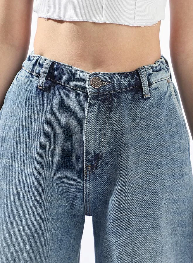 HIGH STAR Indigo Wide Leg Jeans for Women Wide Leg Fit 100% Cotton Button Closure
