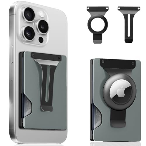 BESSIO Magnetic Phone Wallet Compatible with Apple MagSafe Metal Card Holder with AirTag Holder RFID Blocking Money Clip Mag Safe Wallet for iPhone 17 16 15 14 13 12 Pro MaxProPlusMini Gray - Image 1