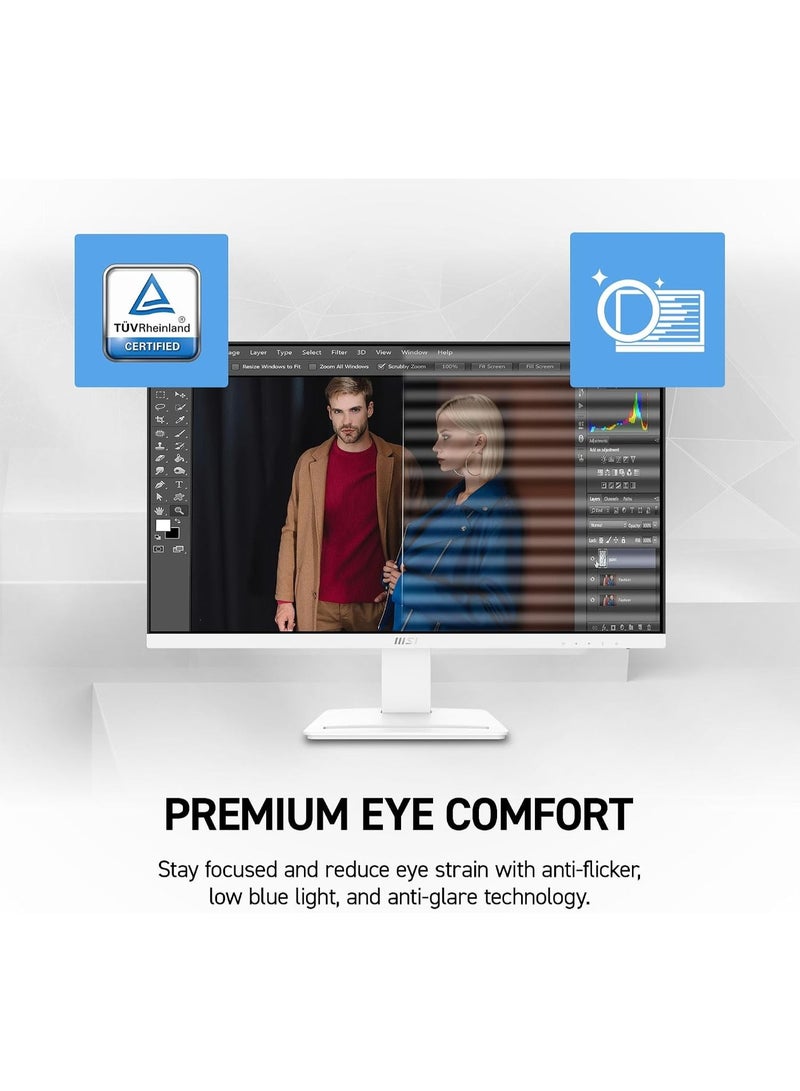 MSI PRO MP273W E14A 27" FHD IPS Monitor, 144Hz, 1ms, Adaptive-Sync, HDR Ready, 300 nits, 1000:1 Contrast, HDMI + DisplayPort + VGA, 3W×2 Speakers, VESA Mount, Eye Care, Anti-Glare, Built-In Webcam, White | 9S6-3PB4CH-417 - Image 3