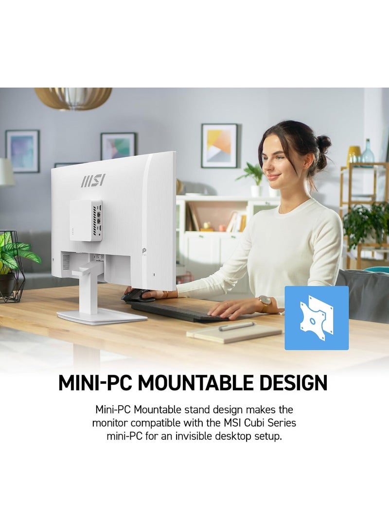 MSI PRO MP273W E14A 27" FHD IPS Monitor, 144Hz, 1ms, Adaptive-Sync, HDR Ready, 300 nits, 1000:1 Contrast, HDMI + DisplayPort + VGA, 3W×2 Speakers, VESA Mount, Eye Care, Anti-Glare, Built-In Webcam, White | 9S6-3PB4CH-417 - Image 4