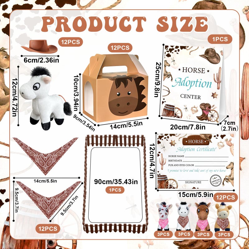 Jiytivity 62 Pcs Adopt a Horse Animal Party Favors Include 12 Mini Stuffed Horse 12 Boxes 12 Hats 12 Scarves 12 Cards 1 Adopt Sign 1 Fence for Adopt a Grassland Animal Party Favor Pet Birthday Supply Gifts - Image 2