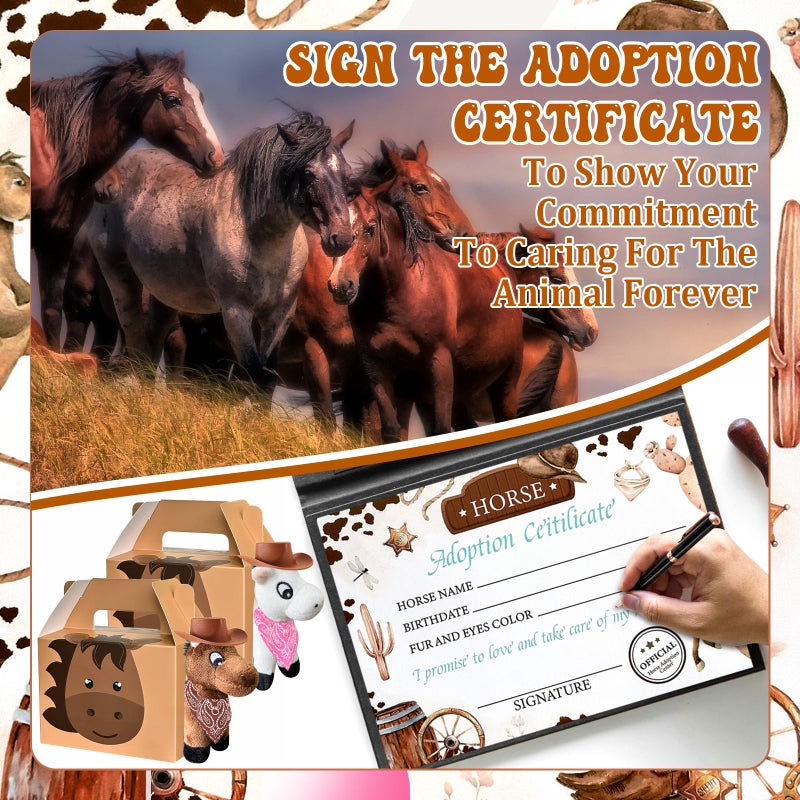 Jiytivity 62 Pcs Adopt a Horse Animal Party Favors Include 12 Mini Stuffed Horse 12 Boxes 12 Hats 12 Scarves 12 Cards 1 Adopt Sign 1 Fence for Adopt a Grassland Animal Party Favor Pet Birthday Supply Gifts - Image 4