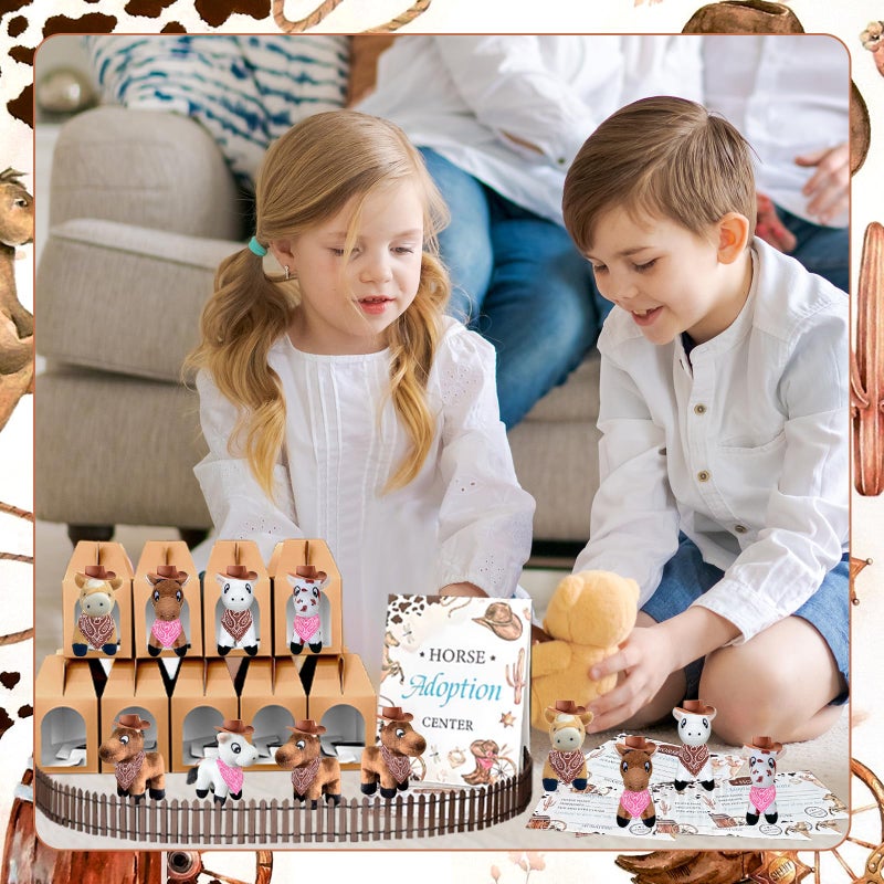 Jiytivity 62 Pcs Adopt a Horse Animal Party Favors Include 12 Mini Stuffed Horse 12 Boxes 12 Hats 12 Scarves 12 Cards 1 Adopt Sign 1 Fence for Adopt a Grassland Animal Party Favor Pet Birthday Supply Gifts - Image 5
