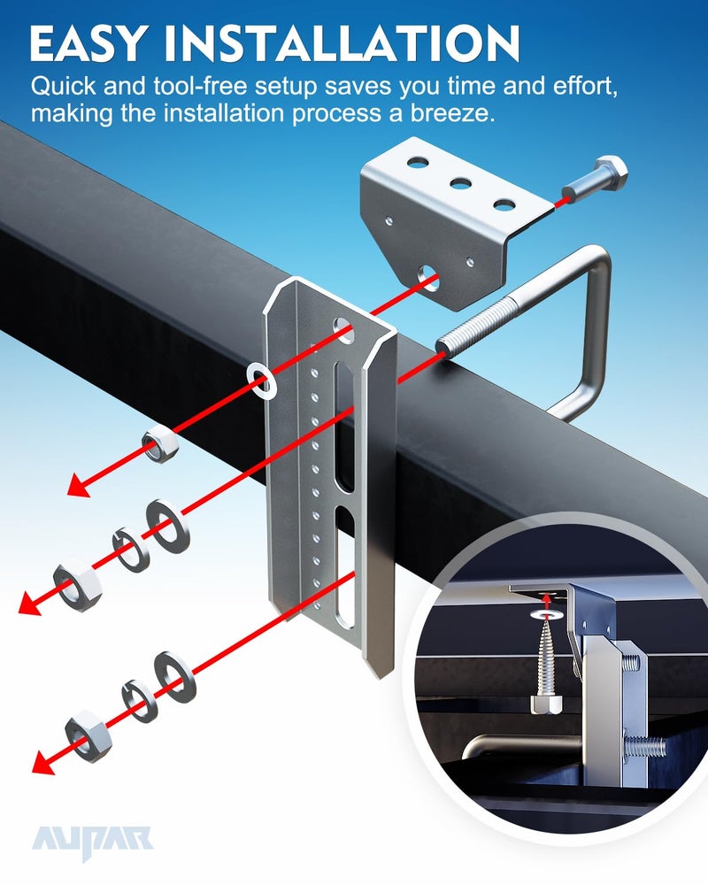 Aupar Heavy Duty 8" Boat Trailer Bunk Brackets, 4 PCS Galvanized Swivel Top Bunk Bracket Kit for 1.5" x 3", 2" x 3", 3" x 3" Boat Trailer Crossmember - Image 5