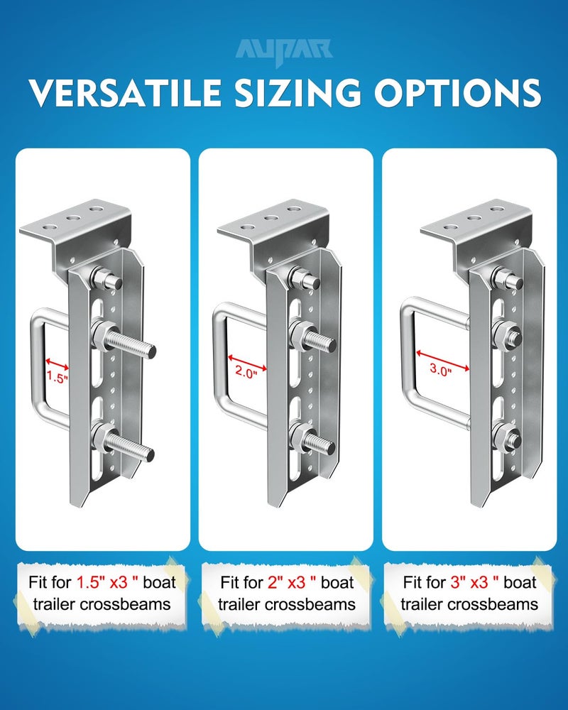 Aupar Heavy Duty 8" Boat Trailer Bunk Brackets, 4 PCS Galvanized Swivel Top Bunk Bracket Kit for 1.5" x 3", 2" x 3", 3" x 3" Boat Trailer Crossmember - Image 3