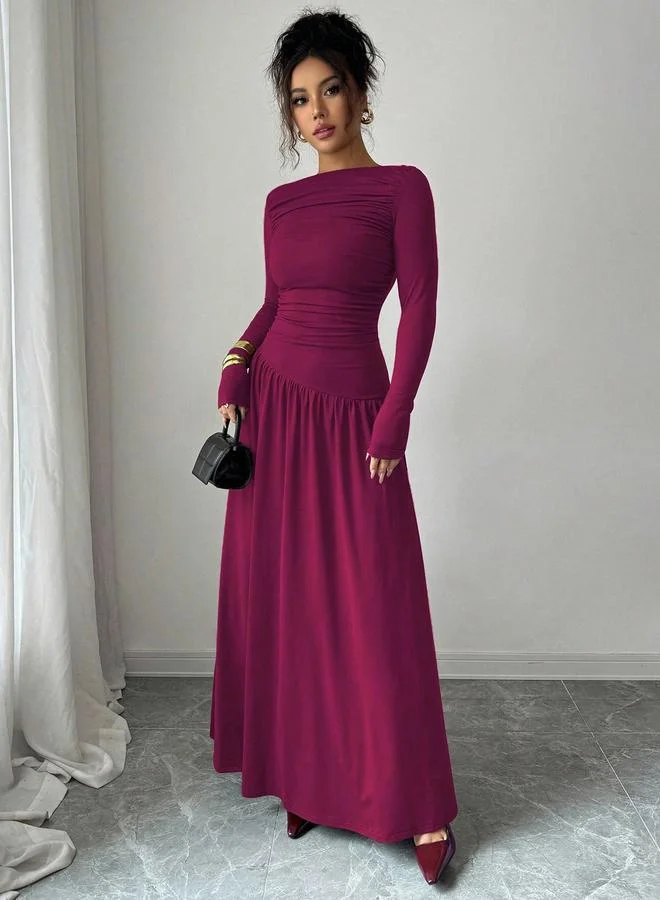 Styli  Magenta Ruched A-Line Maxi Dress for Women | Best Price UAE