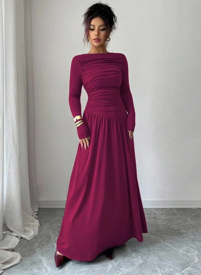 Styli  Magenta Ruched A-Line Maxi Dress for Women | Best Price UAE