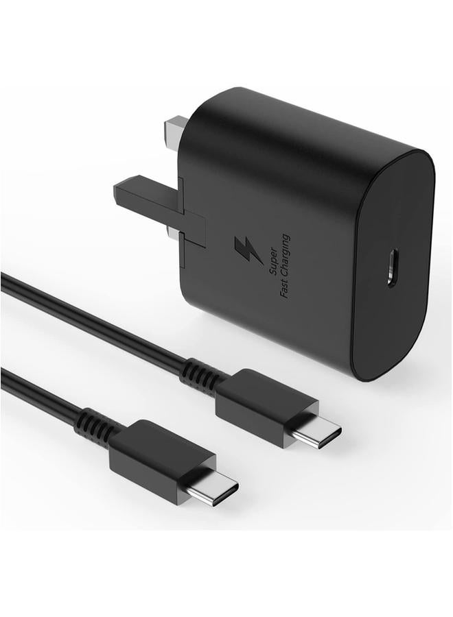 بروماس شاحن سريع بقوة 25 وات لهاتف Samsung Galaxy S24 وS24+ وS23 وS23+ وS22 وS22Ultra وS22+ وS21 وS20 وA32 وA33 وA53 وA73، مع قابس شحن USB C فائق السرعة مع كابل شحن من النوع C بطول 1 متر - Image 1