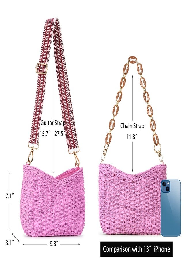 Herald Small Summer Crossbody Bags for Women, Beach Handmade Straw Woven Pocketbooks Handbag Shoulder Purse, Pink, Small - Image 3