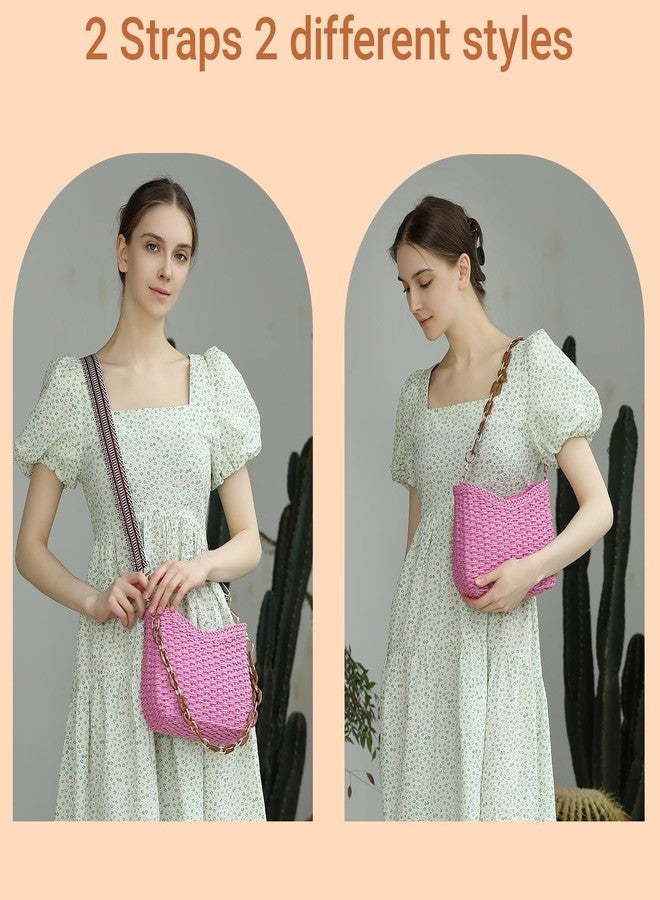 Herald Small Summer Crossbody Bags for Women, Beach Handmade Straw Woven Pocketbooks Handbag Shoulder Purse, Pink, Small - Image 2