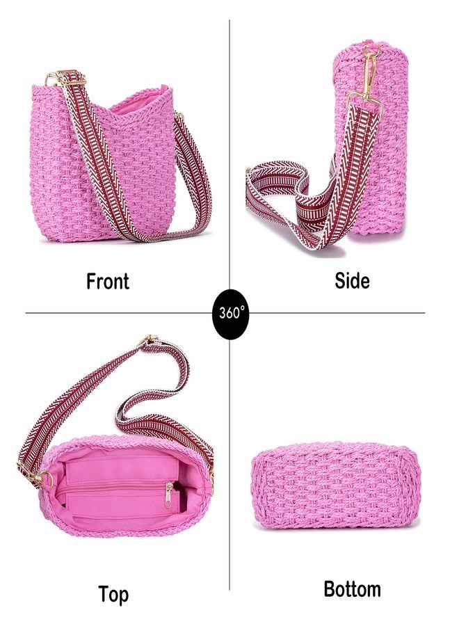 Herald Small Summer Crossbody Bags for Women, Beach Handmade Straw Woven Pocketbooks Handbag Shoulder Purse, Pink, Small - Image 4