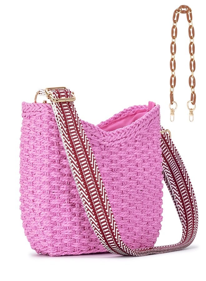 Herald Small Summer Crossbody Bags for Women, Beach Handmade Straw Woven Pocketbooks Handbag Shoulder Purse, Pink, Small - Image 1