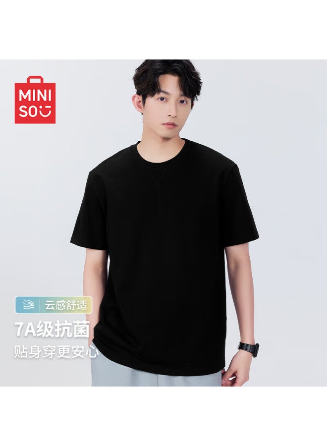 Mingchuang Youpin Miniso Men's Solid Color Short Sleeve T-shirt Men's Heavyweight Sports Casual Antibacterial T-shirt Summer Half Sleeve Z Black 3XL - Image 1