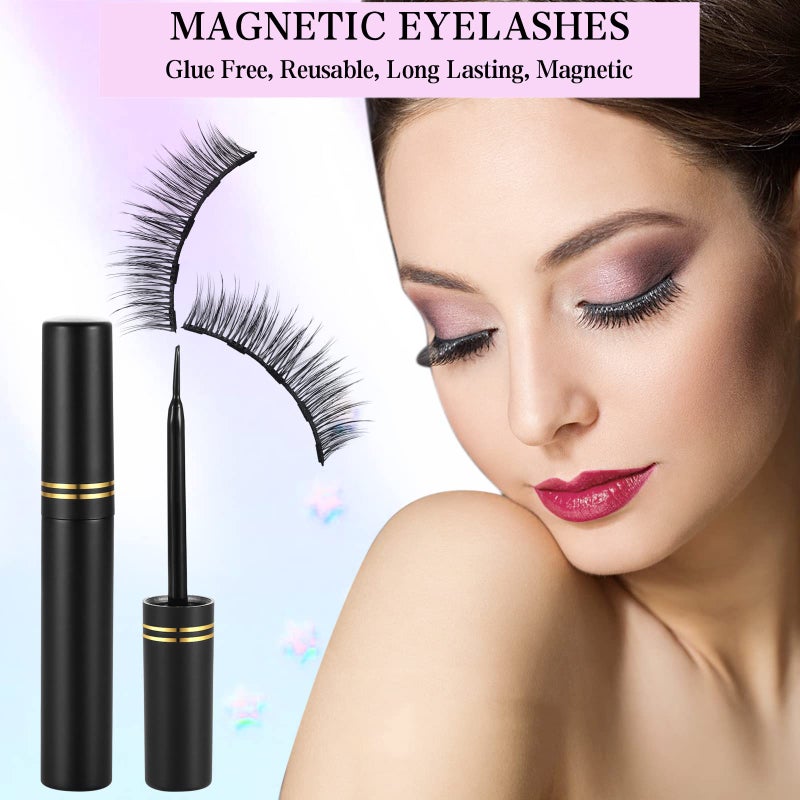 KATGE Magnetic Eyelashes and Eyeliner Kit, 12 Pairs Reusable Magnetic Lashes with Eyeliner and Tweezers, 3D Natural Look False Eyelashes, Easy to Wear, No Glue Needed (12pcs) - Image 3