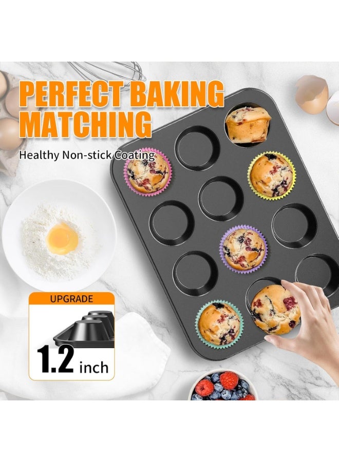 12-Cup Non-Stick Muffin Pan with Reusable Silicone Baking Cups – Premium Cupcake Baking Set for Muffins, Cupcakes, Bread, and Tarts - Image 3