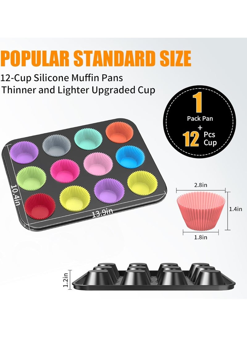 12-Cup Non-Stick Muffin Pan with Reusable Silicone Baking Cups – Premium Cupcake Baking Set for Muffins, Cupcakes, Bread, and Tarts - Image 2