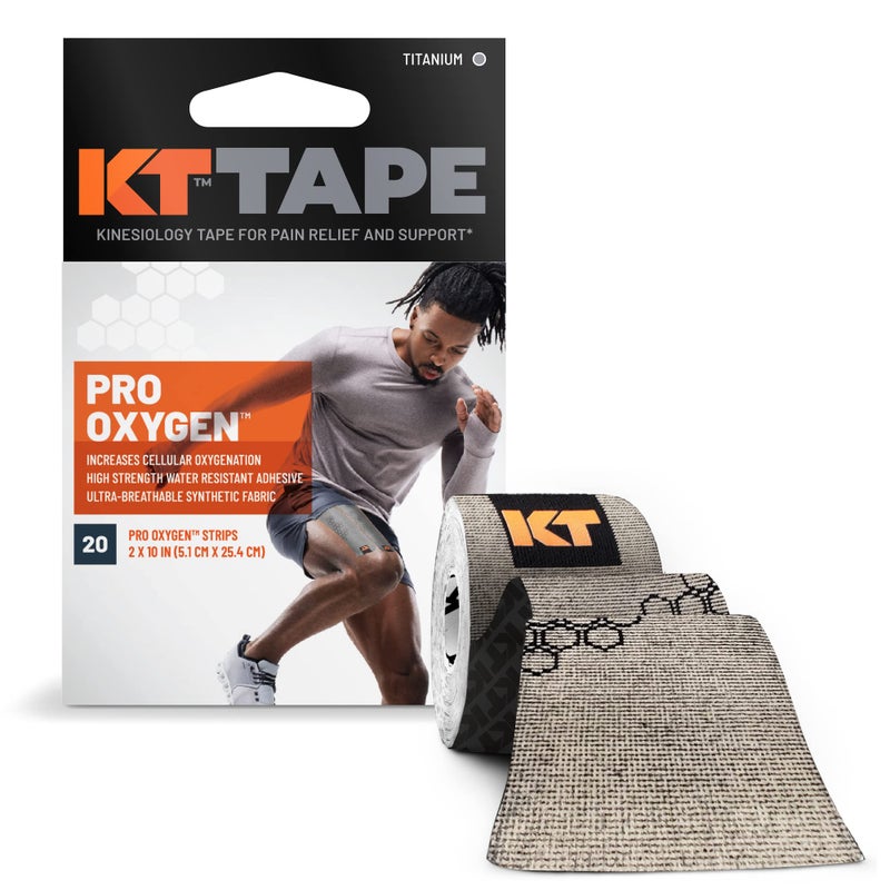 KT Tape Pro Oxygen, Synthetic Kinesiology Athletic Tape with Celliant Technology, 20 Count, 10” Precut Strips, Titanium - Image 1