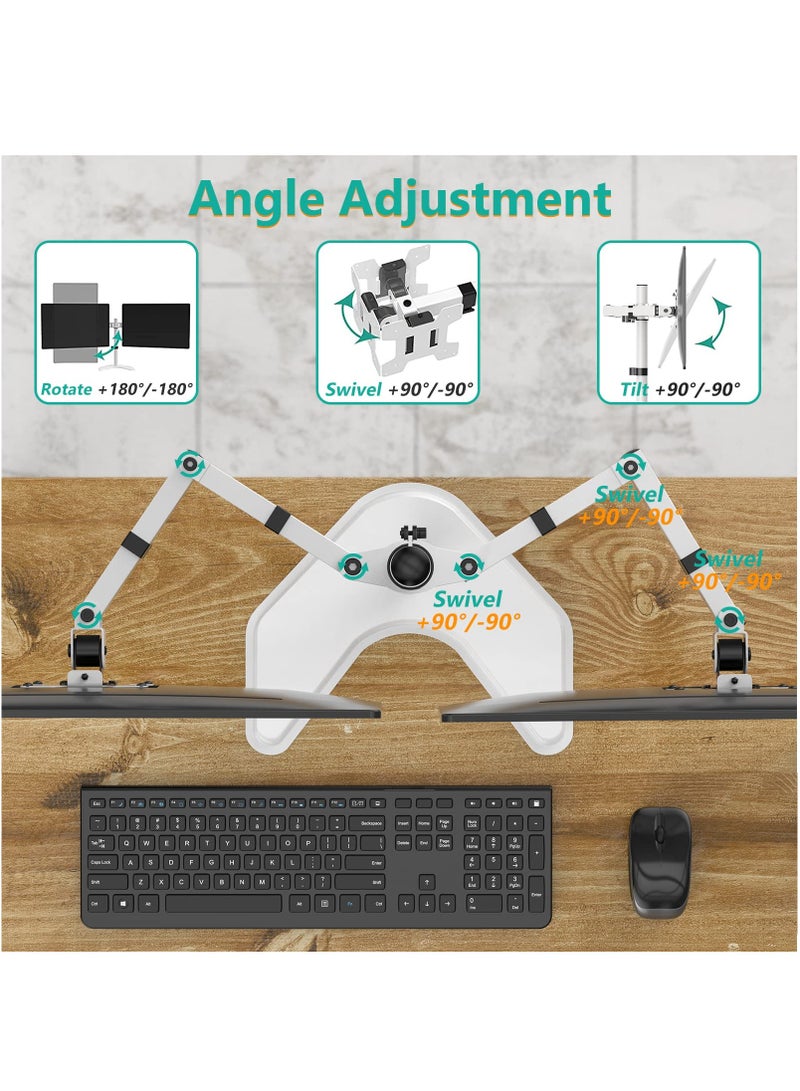 XiuWoo Dual Monitor Stand, Free Standing Desk Mount for 2 Monitors up to 32 inch, 8kg. Weight Capacity per Arm, Adjustable with VESA 75x75 or 100x100mm  - Image 2
