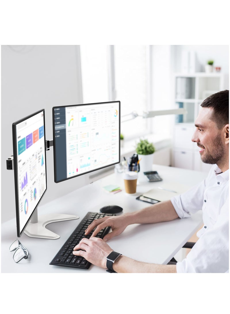 XiuWoo Dual Monitor Stand, Free Standing Desk Mount for 2 Monitors up to 32 inch, 8kg. Weight Capacity per Arm, Adjustable with VESA 75x75 or 100x100mm  - Image 4
