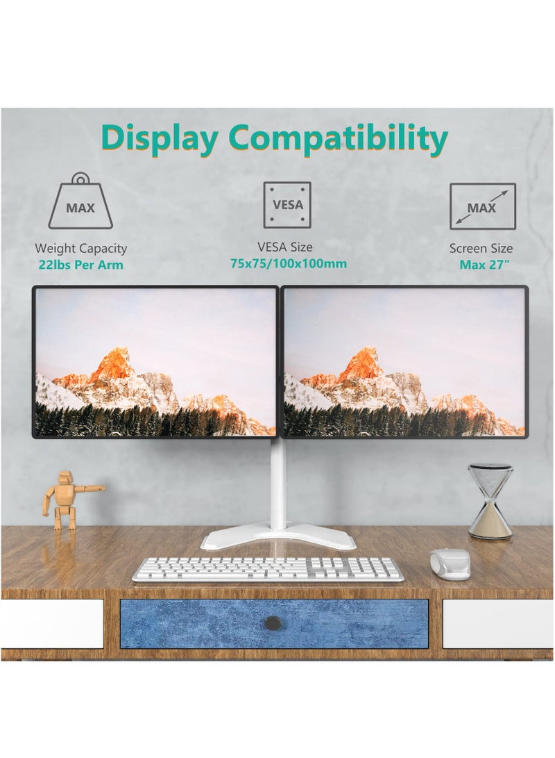 XiuWoo Dual Monitor Stand, Free Standing Desk Mount for 2 Monitors up to 32 inch, 8kg. Weight Capacity per Arm, Adjustable with VESA 75x75 or 100x100mm  - Image 5