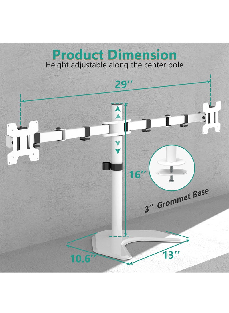 XiuWoo Dual Monitor Stand, Free Standing Desk Mount for 2 Monitors up to 32 inch, 8kg. Weight Capacity per Arm, Adjustable with VESA 75x75 or 100x100mm  - Image 3