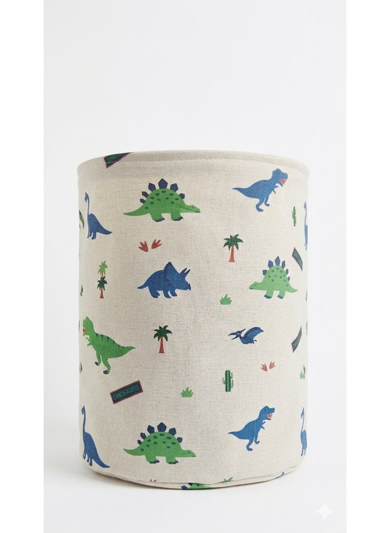 Dinosaur Laundry Basket for Kids | Foldable Toy Storage Bin with Waterproof Liner & Reinforced Handles | Large Cotton Linen Nursery Storage Basket for Toys, Clothes, Laundry & Baby Essentials | 35 x 40 cm - Image 4