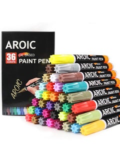 AROIC 36 Pack Paint Pens For Rock Painting - Write On Anything. Paint Pens For Rock, Wood, Metal, Plastic, Glass, Canvas, Ceramic & More! Low-Odor, Oil-Based, Medium-Tip Paint Markers  - Image 1