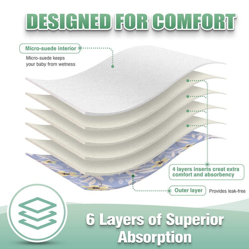 wegreeco Cloth Diapers 6 Pack with 6 Inserts & 1 Wet Bag, Washable Cloth Diapers for Babies, One Size Adjustable Reusable (Leaves, Animals) - Image 4
