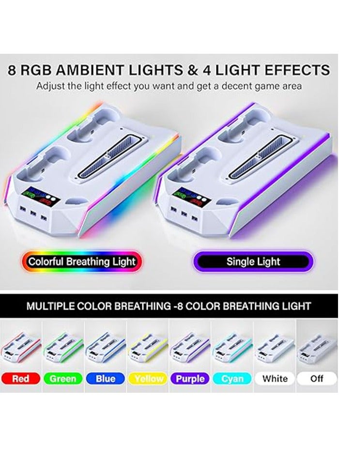 PS5 / PS5 Slim Cooling Station Stand RGB with Dual Controller Charging Station for PlayStation 5 Console, PS 5 Accessories Incl. Controller Charger, Cooling Fan, Headset Holder,White  - Image 2
