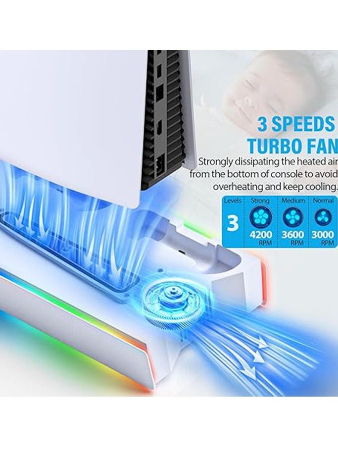 PS5 / PS5 Slim Cooling Station Stand RGB with Dual Controller Charging Station for PlayStation 5 Console, PS 5 Accessories Incl. Controller Charger, Cooling Fan, Headset Holder,White  - Image 4