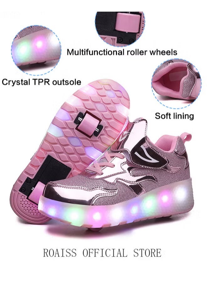 Kids Unisex Double Wheel Roller Skates Shoes LED Light Multimode Adjustable Rechargeable Velcro Sneakers for Children Boys and Girls Outdoors Luminous Shoes with Detachable Roll Wheels - Image 5