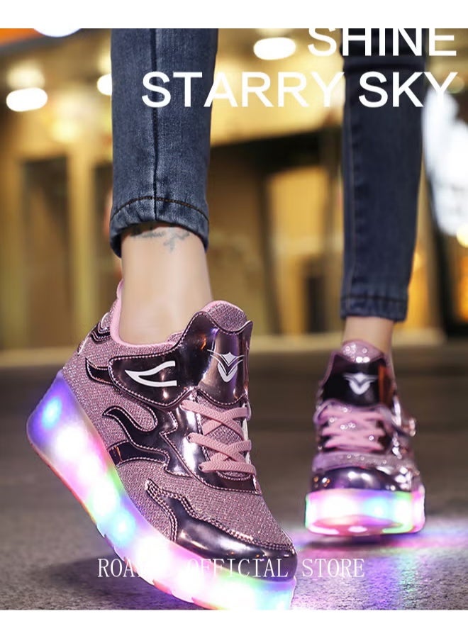 Kids Unisex Double Wheel Roller Skates Shoes LED Light Multimode Adjustable Rechargeable Velcro Sneakers for Children Boys and Girls Outdoors Luminous Shoes with Detachable Roll Wheels - Image 4