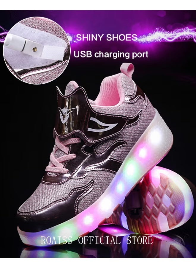 Kids Unisex Double Wheel Roller Skates Shoes LED Light Multimode Adjustable Rechargeable Velcro Sneakers for Children Boys and Girls Outdoors Luminous Shoes with Detachable Roll Wheels - Image 3