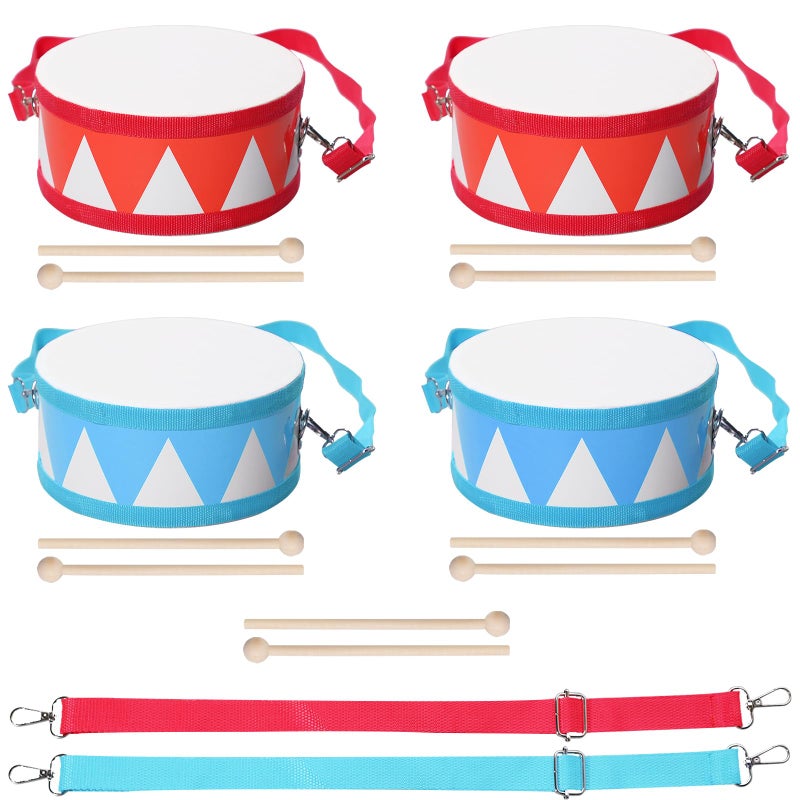 TANEMUDO 4 Pcs Drum Set for Kids 8 Inch Toddler Toy Drum 10 Drumsticks with Adjustable Strap Wooden Drum Educational Musical Instrument Toys Sensory Musical Instrument Drum for Toddler Girls Boys - Image 3