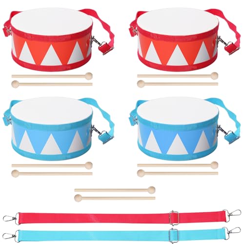 TANEMUDO 4 Pcs Drum Set for Kids 8 Inch Toddler Toy Drum 10 Drumsticks with Adjustable Strap Wooden Drum Educational Musical Instrument Toys Sensory Musical Instrument Drum for Toddler Girls Boys - Image 1