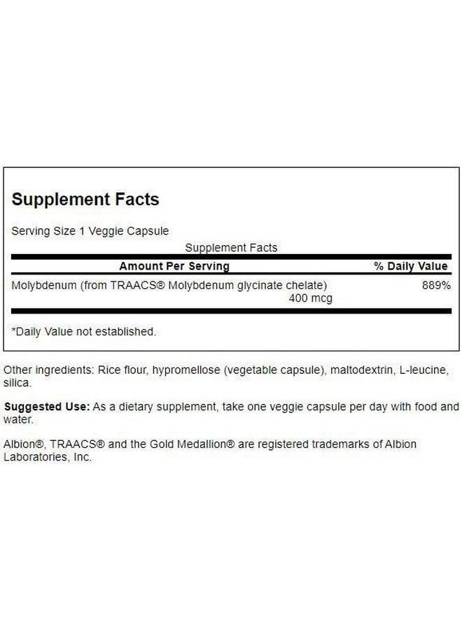 Swanson Albion Chelated Molybdenum 400 mcg 60 Veg Capsules - Image 2