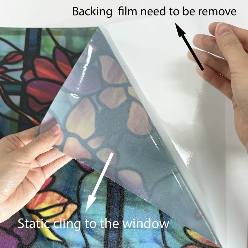 funlife Original Hand-Drawn Privacy Stained Glass Window Film, Reusable Single Sided Static Cling Glass Covers Suitable for Entryway, Decor for Bathroom Glass Window, 11.8"x118", Blue Cobblestones - Image 5