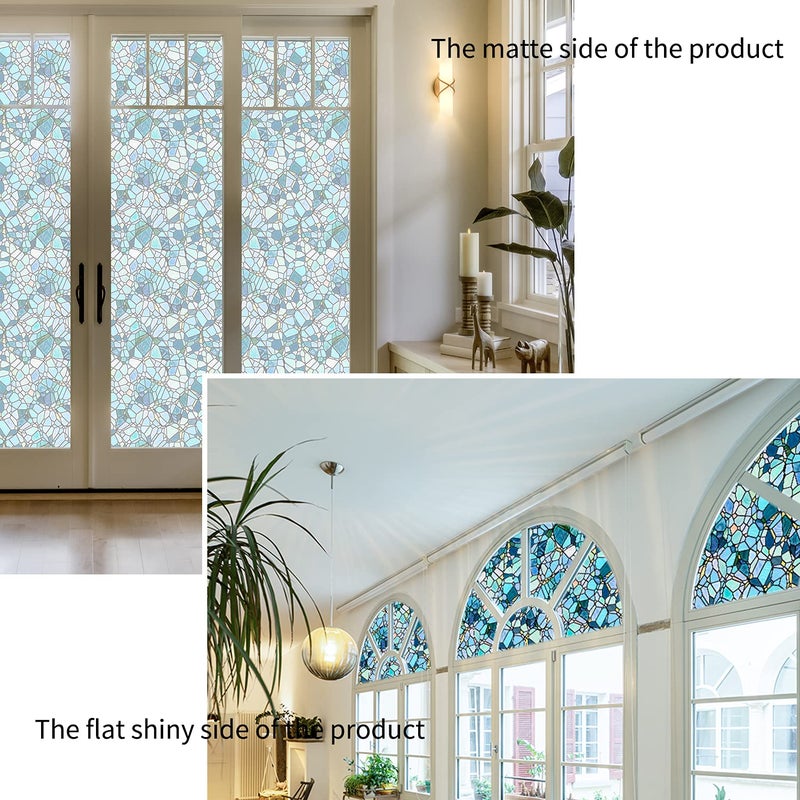funlife Original Hand-Drawn Privacy Stained Glass Window Film, Reusable Single Sided Static Cling Glass Covers Suitable for Entryway, Decor for Bathroom Glass Window, 11.8"x118", Blue Cobblestones - Image 4