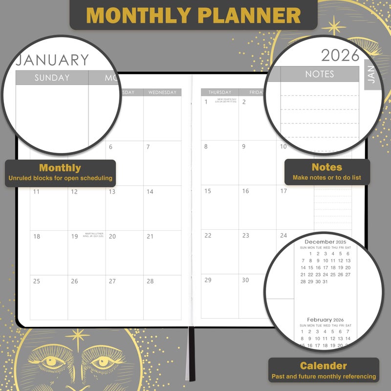 Artfan 2026 Planner - 2026 Weekly Monthly Planner  Jan 2026 - Dec 2026  5.75"" X 8.25""  Faux Leather With Back Pocket & 40 Notes Pages - Image 3