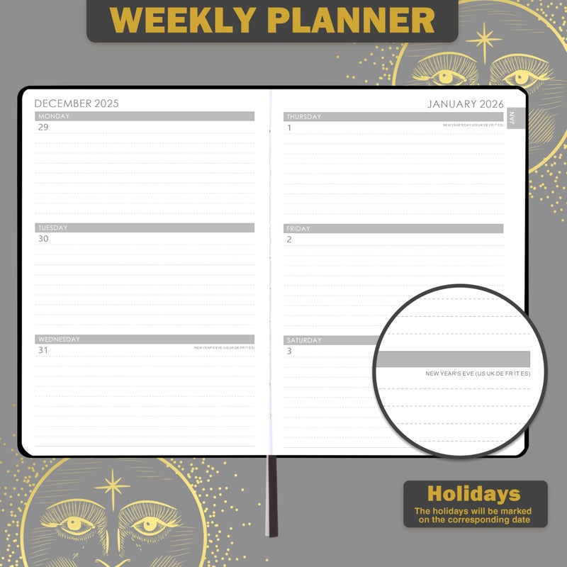 Artfan 2026 Planner - 2026 Weekly Monthly Planner  Jan 2026 - Dec 2026  5.75"" X 8.25""  Faux Leather With Back Pocket & 40 Notes Pages - Image 4