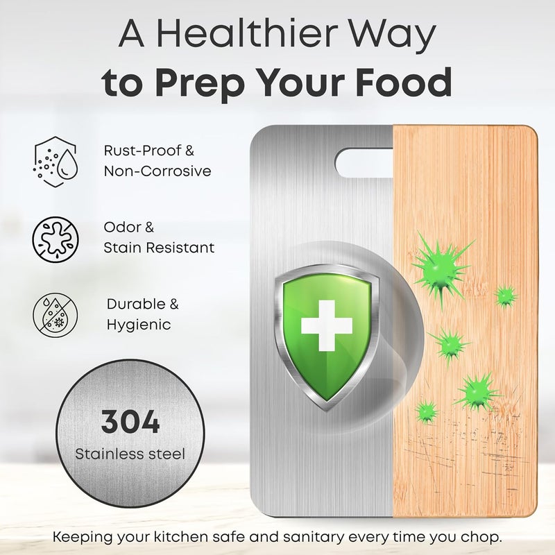 Nexso Stainless Steel Cutting Boards for Kitchen – Set of 2 | Food-Grade Hygienic, Easy to Clean, Dishwasher Safe | Cutting Board Stainless Steel - Image 4