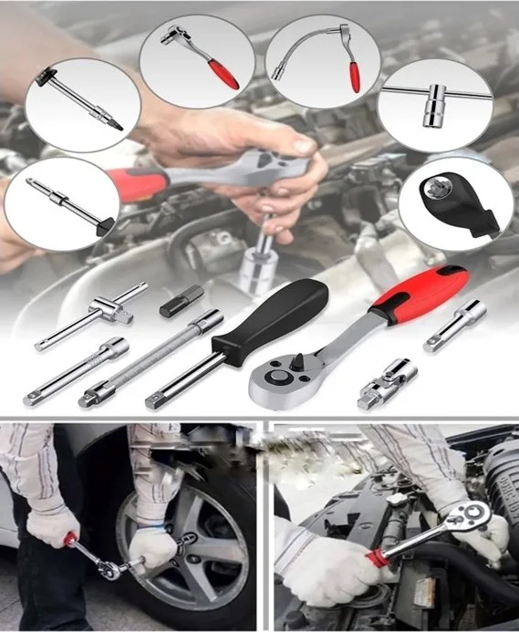Dynamic Max Professional 108 Piece Multifunctional 1/2 and 1/4 Ratchet Socket Wrench Set Bits and Tips Chrome Steel